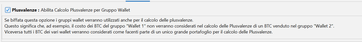 Opzione di calcolo per gruppo wallet
