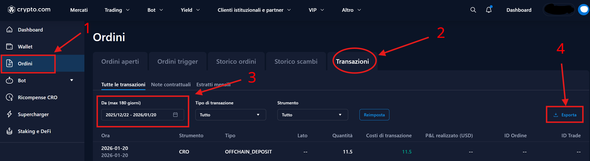 Sezione Ordini - Transazioni