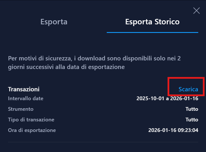 Esporta Storico
