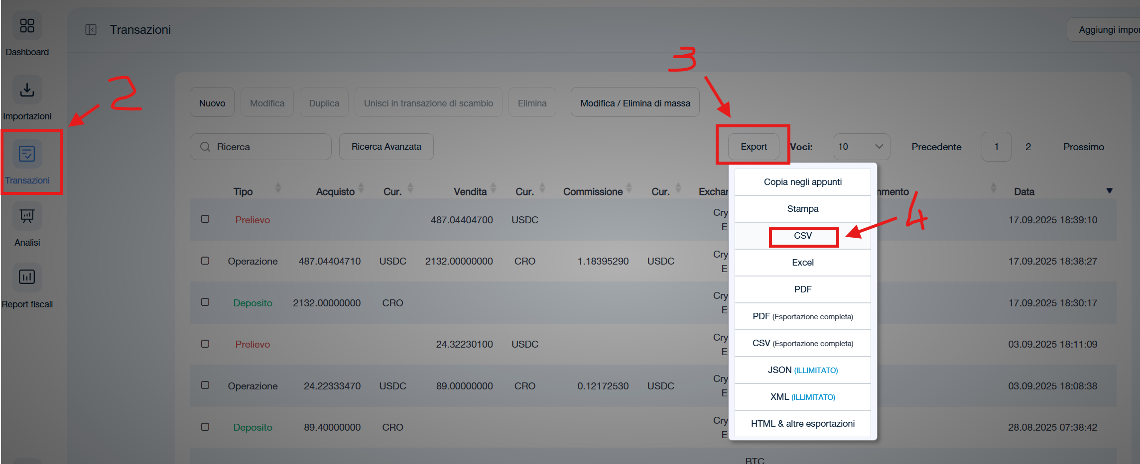 Esportazione da CoinTracking