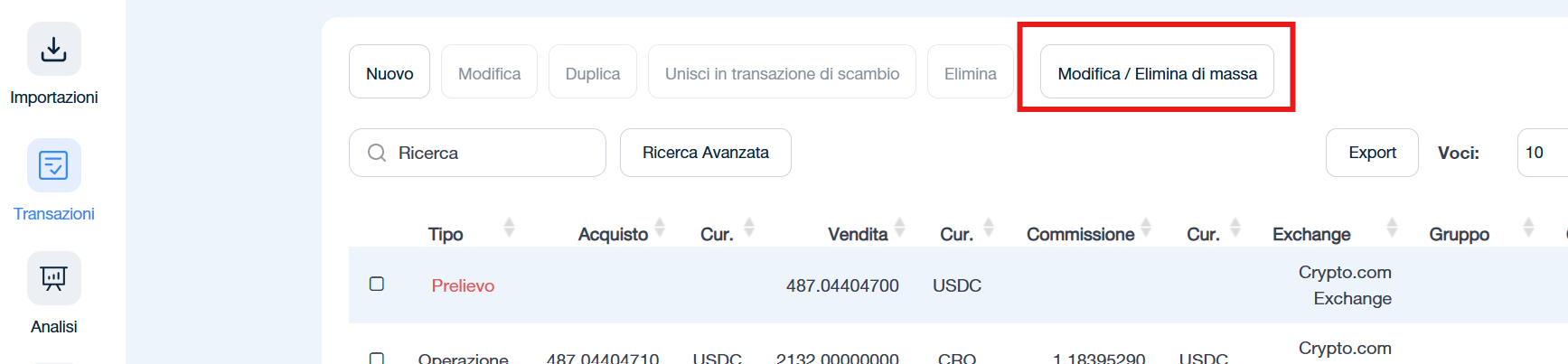 Modifica ed eliminazione di massa