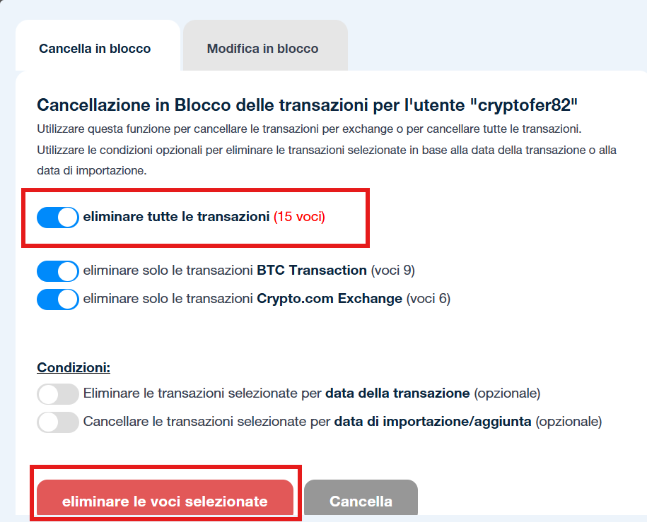 Conferma dell'eliminazione