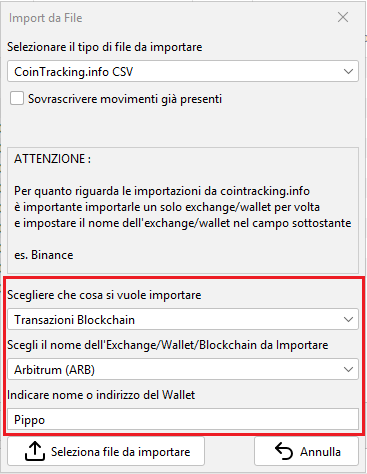 Scelta di tipologia e wallet