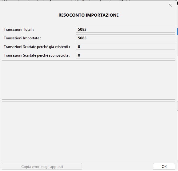 Resoconto dell'importazione
